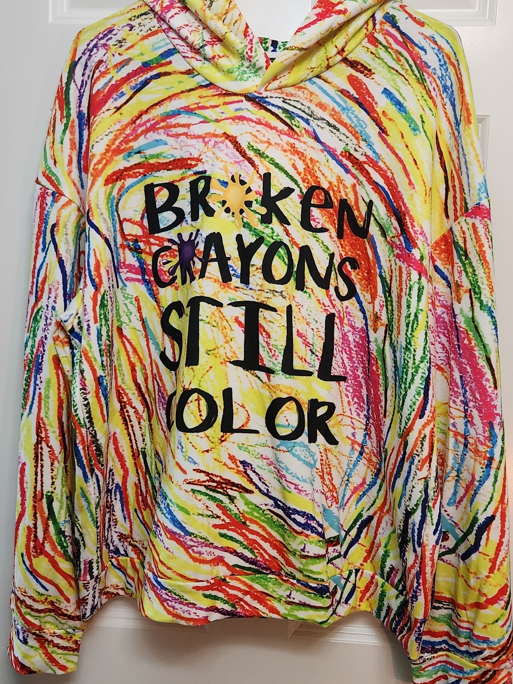 Adult XL. Multicolor Hooded Top - 'Broken Crayons Still Color'